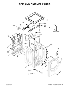 Top And Cabinet Parts Diagram and Parts List for WFW72HEDW0  Whirlpool Washer