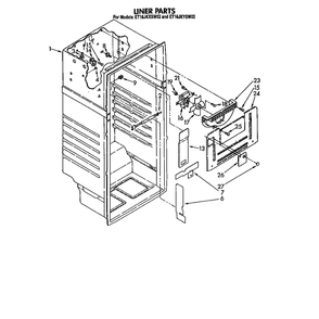 Liner Diagram and Parts List for ET16JKSXW02  Whirlpool Refrigerator