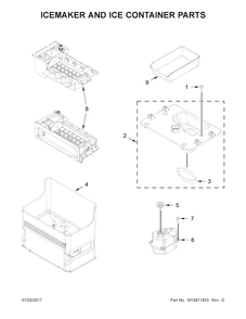 Icemaker And Ice Container Parts Diagram and Parts List for WRF993FIFM00  Whirlpool Refrigerator