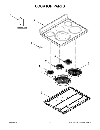Cooktop Parts Diagram and Parts List for WGE745C0FS01  Whirlpool Range