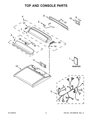 Top And Console Parts Diagram and Parts List for YWED8000DW4  Whirlpool Dryer
