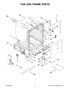 04 - Tub And Frame Parts Diagram and Parts List for KDFE304RPS0  Whirlpool Dishwasher