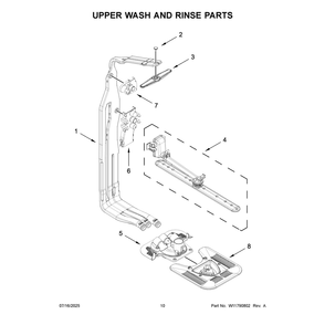 Upper Wash And Rinse Parts Diagram and Parts List for KDTS724SPS0  KitchenAid Dishwasher