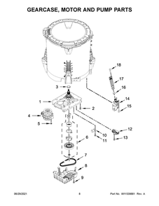 Gearcase, Motor And Pump Parts Diagram and Parts List for 11031312022  Kenmore Washer