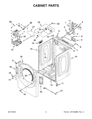 Cabinet Parts Diagram and Parts List for WED5620HW1  Whirlpool Dryer