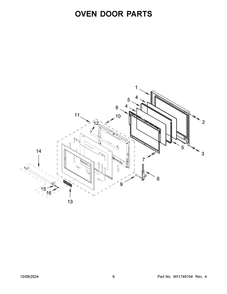 04 - Oven Door Parts Diagram and Parts List for KOES530PPS01  Whirlpool Wall Oven