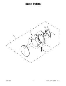 Door Parts Diagram and Parts List for WGD9620HW2  Whirlpool Dryer