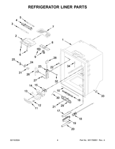 Refrigerator Liner Parts Diagram and Parts List for KRFF305EBS07  KitchenAid Refrigerator