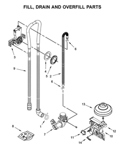 Fill, Drain And Overfill Parts Diagram and Parts List for WDF331PAHB1  Whirlpool Dishwasher