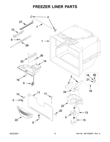 Freezer Liner Parts Diagram and Parts List for WRF532SNHZ05  Whirlpool Refrigerator