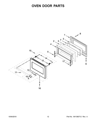 Oven Door Parts Diagram and Parts List for KFDC506JSC00  Whirlpool Range