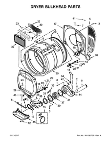 Dryer Bulkhead Parts Diagram and Parts List for WGT4027EW1  Whirlpool Washer Dryer Combo