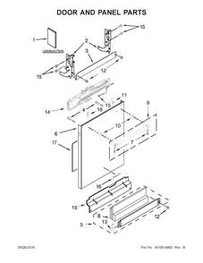 Door And Panel Parts Diagram and Parts List for KDTE254EBL1  KitchenAid Dishwasher