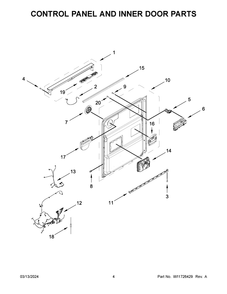 Control Panel And Inner Door Parts Diagram and Parts List for WDPA70SAMZ3  Whirlpool Dishwasher