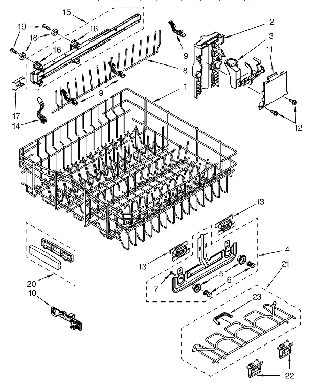 Upper_rack_and_track_parts Diagram and Parts List for KUDS03FTSS0 Stainless KitchenAid Miscellaneous