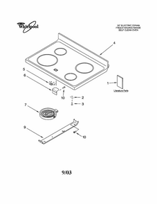 Cooktop Diagram and Parts List for RF368LXKB0  Whirlpool Range