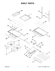 Shelf Parts Diagram and Parts List for WRF555SDHB10  Whirlpool Refrigerator