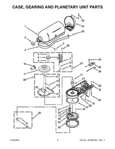 Case, Gearing And Planetary Unit Parts Diagram and Parts List for 5KSM150PSCDR0  Whirlpool Mixer