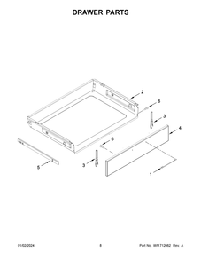 Drawer Parts Diagram and Parts List for WEEA25H0HZ5  Whirlpool Range
