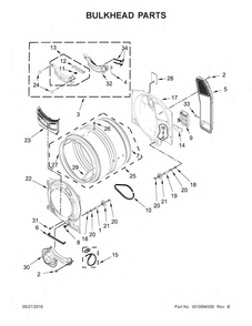 Bulkhead Parts Diagram and Parts List for WED7990FW0  Whirlpool Dryer
