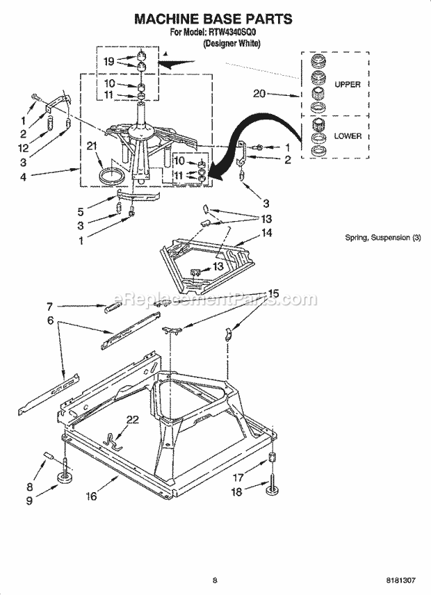MACHINE BASE PARTS Diagram and Parts List for RTW4340SQ0  Roper Washer