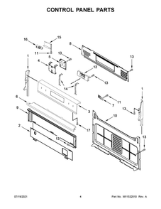 Control Panel Parts Diagram and Parts List for WFG525S0JZ2  Whirlpool Range