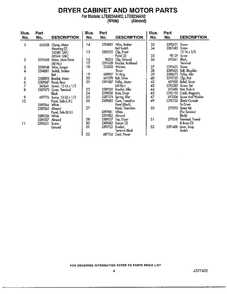 Dryer Cabinet And Motor Parts Page 2 Diagram and Parts List for LTE6243AN2  Whirlpool Washer Dryer Combo