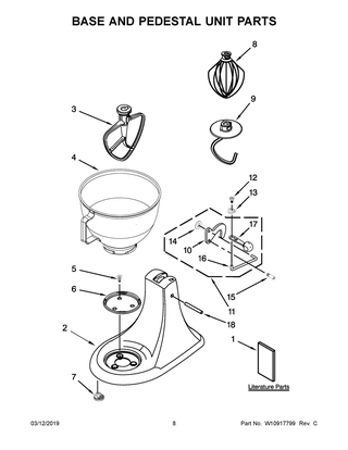 Base And Pedestal Unit Parts Diagram and Parts List for KSM96MF0  Whirlpool Mixer