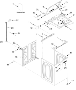 Top And Cabinet Parts Diagram and Parts List for MTW4200SW0  Whirlpool Washer