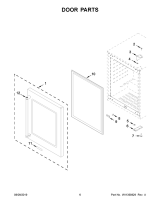 Door Parts Diagram and Parts List for KUBR304EBS01  Whirlpool Wine and Beverage Cooler