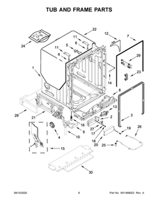 Tub And Frame Parts Diagram and Parts List for KDTE204KBL0  Whirlpool Dishwasher