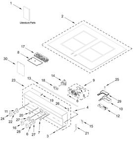 Cooktop And Control Panel Parts Diagram and Parts List for JPIFC730RL00  Whirlpool Range