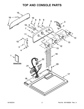 Top And Console Parts Diagram and Parts List for 4KWED5900JW0  Whirlpool Dryer