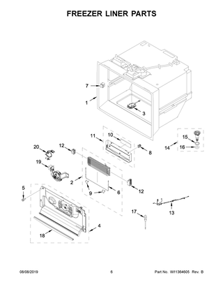 Freezer Liner Parts Diagram and Parts List for WRF954CIHW01  Whirlpool Refrigerator
