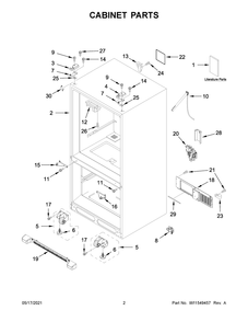 Cabinet Parts Diagram and Parts List for MFF2558FEZ08  Whirlpool Refrigerator