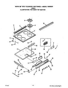 Main Top Diagram and Parts List for 1456*2A  Roper Range