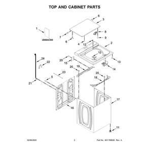 Top And Cabinet Parts Diagram and Parts List for 4KWTW5900JW2  Whirlpool Washer