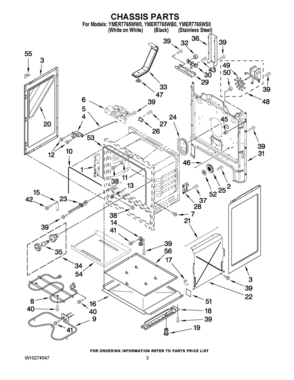 03 - CHASSIS PARTS Diagram and Parts List for YMER7765WS0  Whirlpool Range