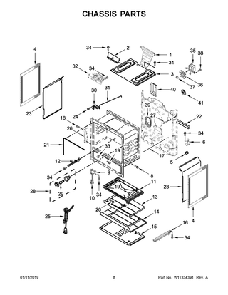 Chassis Parts Diagram and Parts List for WFG520S0FS1  Whirlpool Range