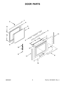 Door Parts Diagram and Parts List for WEGA25H0HZ1  Whirlpool Range