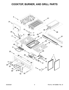 Cooktop, Burner, And Grill Parts Diagram and Parts List for JGRP636HL01  Whirlpool Range
