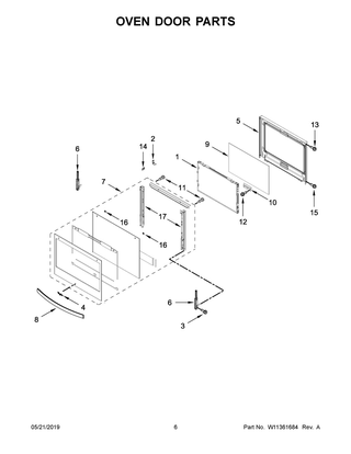 Oven Door Parts Diagram and Parts List for WOC97EC0HZ02  Whirlpool Microwave Oven Combo