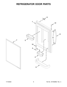 Refrigerator Door Parts Diagram and Parts List for WRB329LFBM05  Whirlpool Refrigerator