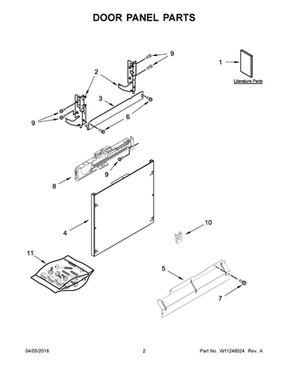 Door Panel Parts Diagram and Parts List for IDT870SAGX0  Whirlpool Dishwasher