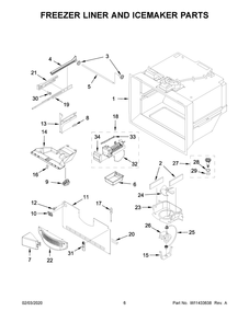 Freezer Liner And Icemaker Parts Diagram and Parts List for WRF540CWHZ03  Whirlpool Refrigerator