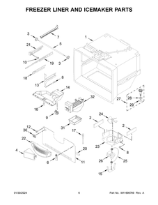 Freezer Liner And Icemaker Parts Diagram and Parts List for WRB322DMBW05  Whirlpool Refrigerator