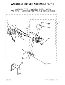 W10336852 Burner Assembly Parts Diagram and Parts List for 7MWGD1800DM1  Whirlpool Dryer