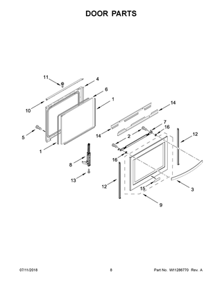 Door Parts Diagram and Parts List for WFE975H0HV1  Whirlpool Range