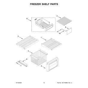 Freezer Shelf Parts Diagram and Parts List for KBSN702MPA01  KitchenAid Refrigerator