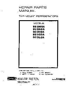 Front Cover Diagram and Parts List for 8619*0A  Roper Refrigerator